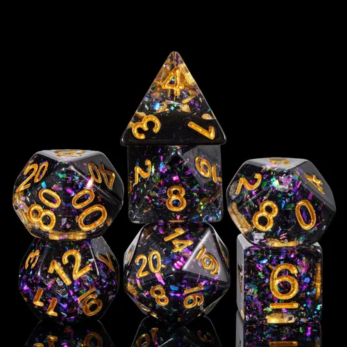 Vista 26 de DND - Juego de dados poliédricos RPG de 7 piezas para juegos de rol D&D (mezcla dorada, negro)