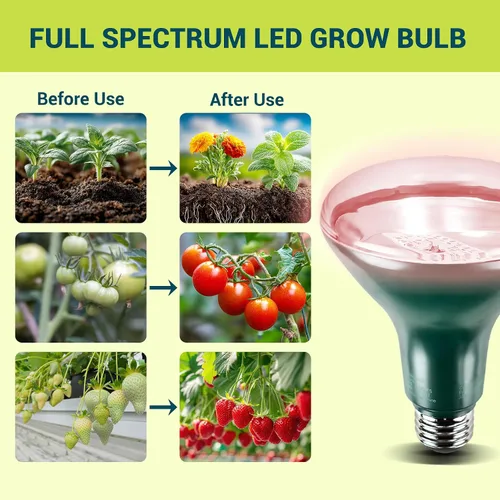 Vista 7 de Bombillas LED de 33 W de espectro completo con 28.22 PPF, base E26, luz de crecimiento con reflector para plantas de interior y exterior