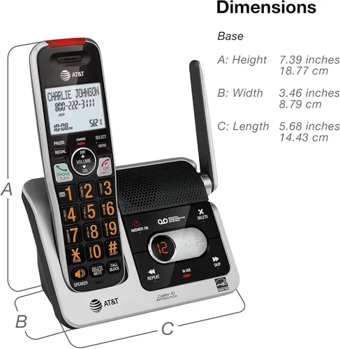 Vista 11 de AT&T BL102 DECT 6.0 Teléfono inalámbrico para el hogar con contestador, bloqueo de llamadas, locutor de identificación de llamadas, asistencia
