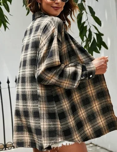 Vista 5 de HangNiFang - Camisas de franela para mujer, de gran tamaño, con botones, a cuadros