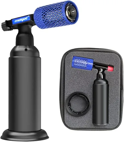 Vista 13 de Antorcha de butano con dispositivo antiquemaduras, cubierta protectora de acero inoxidable, encendedor de antorcha de cocina recargable, protector
