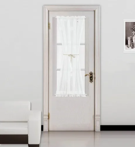 Vista 12 de VOGOL Cortinas blancas transparentes para puerta francesa, bonito panel de cortina bordado de pájaro con alzapaños de borlas, elegante cortina