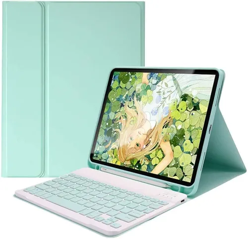 Vista 11 de Teclado a color para Samsung Galaxy Tab S9+ 12.4 pulgadas, lindo teclado inalámbrico desmontable extraíble Bluetooth, púrpura