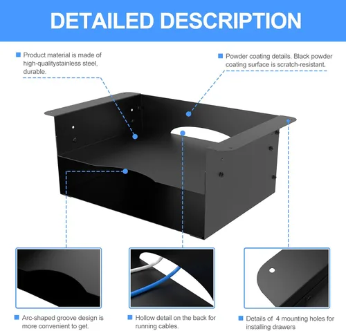 Vista 6 de GOME Under Desk Storage Metal Shelf Double Layer Design with Adjustable Tray Organizer Drawer with Big Hole in The Back for Stand Up Desks Office