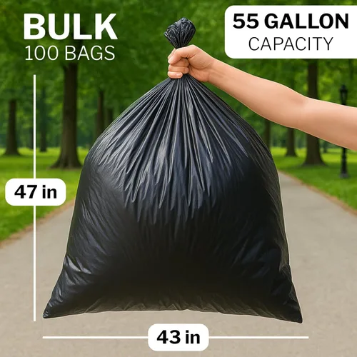 Vista 3 de McKesson 55 Gallon Trash Bags - 100 Count, 43" x 47" Black Garbage Bags, Heavy Duty 1.5 Mil with Star-Sealed Bottom, Large Trash Can Liners for