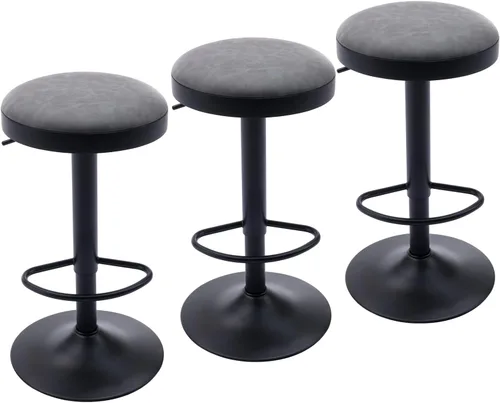 Vista 26 de CIMOTA Juego de 2 taburetes de bar redondos giratorios con espalda descubierta ajustable, taburete de bar moderno industrial para cocina, hogar