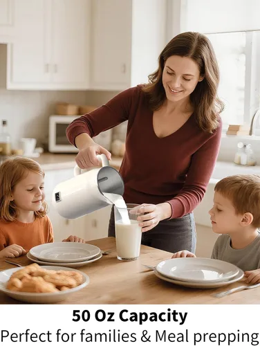 Vista 4 de Máquina para hacer leche de nuez 8 en 1, máquina automática de leche de soja de 50 onzas con 10 cuchillas, licuadora para leche a base de plantas