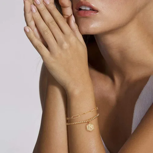 Vista 4 de IEFWELL Pulseras de oro para mujeres, adolescentes, niñas, oro auténtico de 14 quilates, pulseras de plata chapada en oro rosa con cuentas