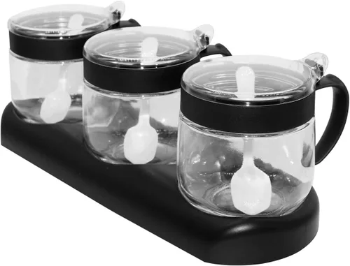 Vista 9 de Tarros de especias de condimentos de vidrio, 5.6 onzas/8.6 fl oz, recipiente para especias con tapas y cucharas y bandeja, recipientes de vidrio