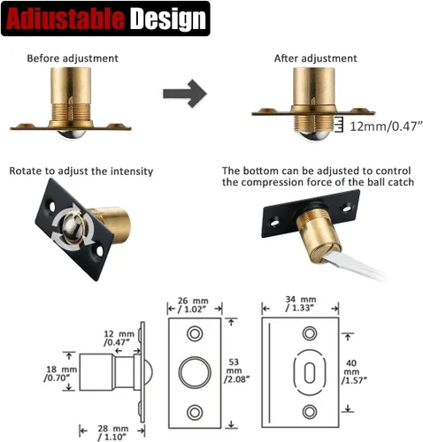 Vista 71 de JQK Herrajes para puerta de clóset, acero inoxidable ajustable con placa de golpeo, bronce antiguo, paquete de 2 unidades, HBC100-QG-P2