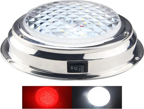 Luz LED de cúpula para barco marino con interruptor, montaje en superficie de acero inoxidable, 12 voltios, 6.7 pulgadas (rojo y blanco)