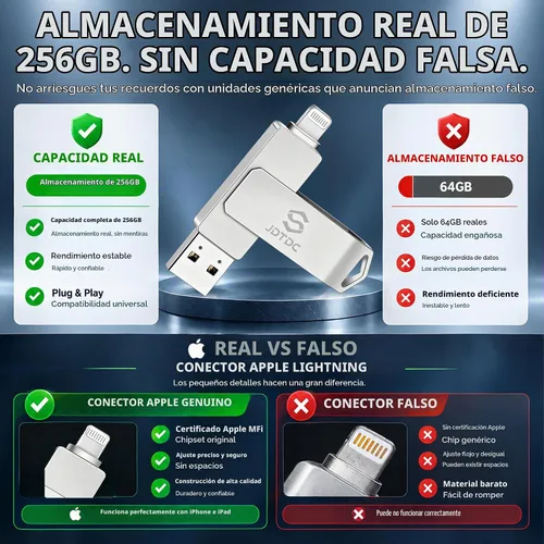 Vista 2 de True Capacity 256 GB MFi certificado iPhone Photo Stick, unidad flash 3 en Plateado