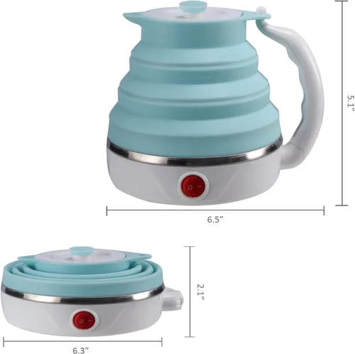 Vista 6 de Travel Foldable Electric Kettle, Collapsible Electric Kettle Food Grade Silicone Small Pot Boiling water,Dual Voltage（600ml,110-220V US Plug） (Blue)