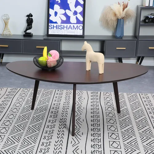 Vista 2 de FIRMINANA Mesa auxiliar moderna de mediados de siglo para espacios pequeños, mesa auxiliar ovalada grande para sala de estar, color espresso, 47.3