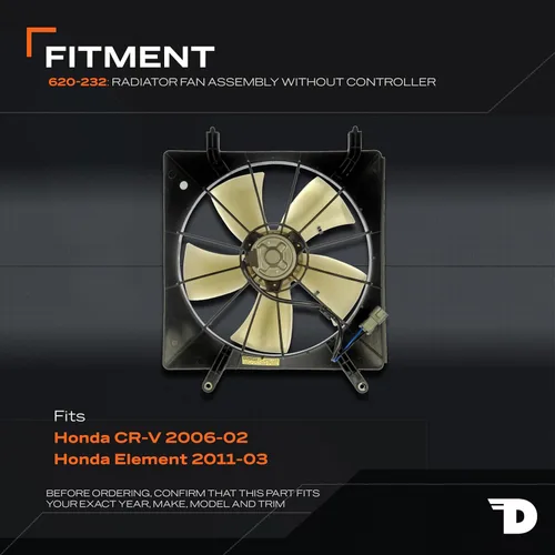 Vista 2 de Dorman 620-232 Conjunto de ventilador de refrigeración del motor compatible con modelos seleccionados de Honda, color negro