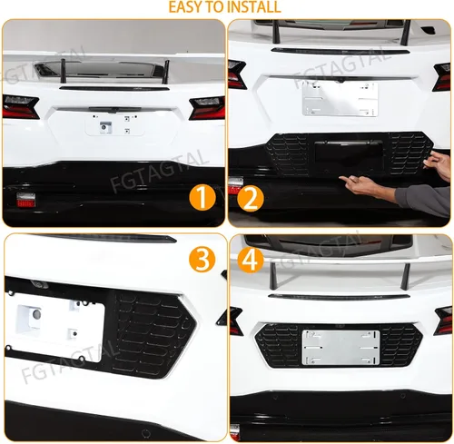 Vista 5 de Marco de matrícula trasero compatible con Chevrolet Corvette C8 2020-2023, marco de matrícula de aluminio, inserto de ventilación de parrilla