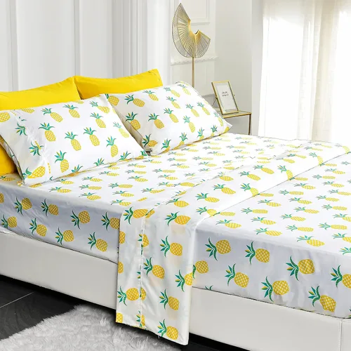 Vista 30 de American Home Collection - Juego de sábanas y fundas de almohada estampadas de 6 piezas, con 14 pulgadas de caída; sábanas de microfibra con doble