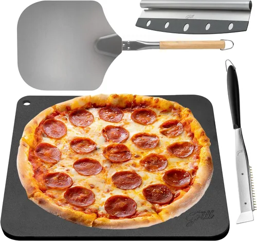 Pizza Steel PRO by Hans Grill & Pizza Cutter Rocker Blade & Cepillo de limpieza y raspador