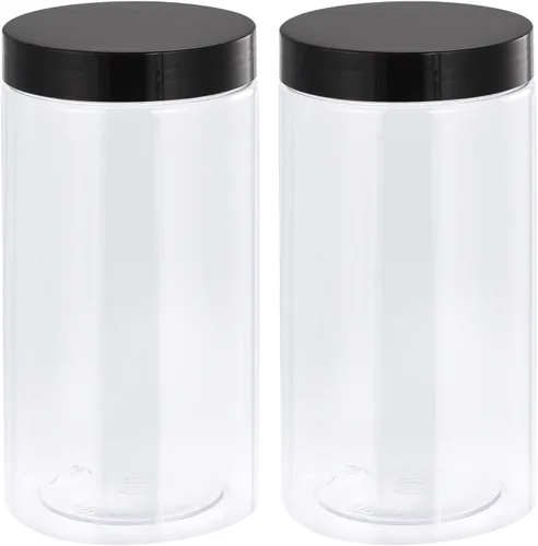 Vista 6 de uxcell Tarros redondos de plástico con tapa superior de rosca negra, recipientes vacíos transparentes de boca ancha de 3 onzas para almacenamiento