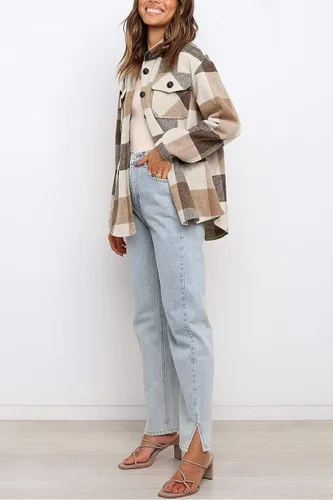 Vista 2 de AUTOMET - Camisa casual de manga larga con botones, a cuadros, para mujer