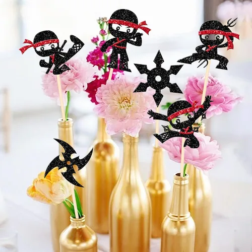 Vista 5 de 12 piezas de centros de mesa ninja de doble cara, dardos de artes marciales, karate, kung fu, guerreros, centros de mesa de flores para temática