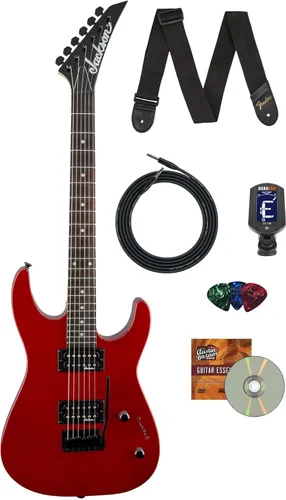 Vista 12 de Jackson JS Series Dinky JS11Q Electric Guitar - Transparent Black Bundle with Frontman 10G Amplifier, Gig Bag, Tuner, Strap, Cable, Picks, and