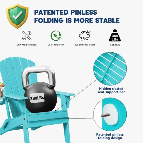 Vista 11 de Plawdlik Silla plegable Adirondack, probada por SGS, con textura de madera y portavasos, resistente a todo tipo de clima, de HDPE, cómoda