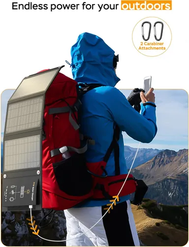 Vista 8 de MARBERO Panel Solar Portátil de 60W Panel Solar Plegable de 60 Vatios para Generadores Solares IP65 Impermeable 23% de Alta Eficiencia Puerto USB