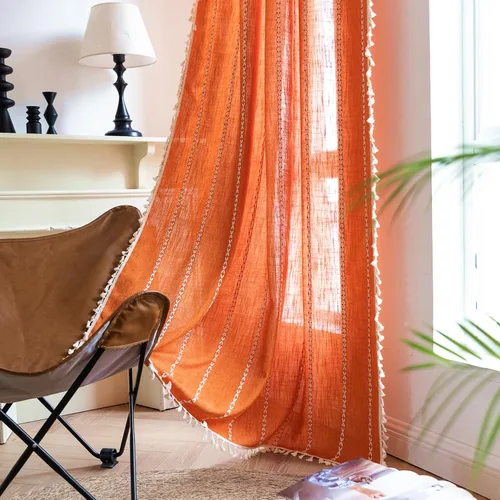 Vista 97 de Deeprove Cenefa de Cortina Boho Aqua de 18 Pulgadas de Largo, Celosía Bohemia Verde Azulado Cuadros Vichy con Textura Bordada, Borlas Vintage