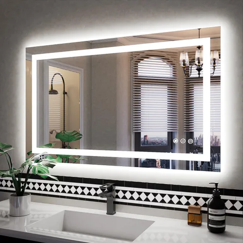 Vista 72 de ISKM Espejo LED de 20 x 28 pulgadas para baño, espejo de tocador iluminado para pared con luces frontales + espejo de baño LED retroiluminado