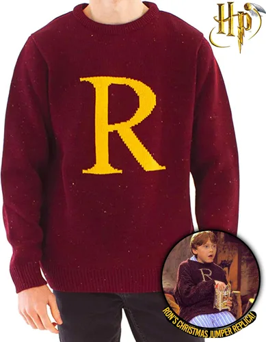 Vista 3 de Harry Potter R for Ron - Jersey navideño para adultos Sudadera de punto de Navidad con letra R de Ron Weasley Regalo de ropa de película en rojo