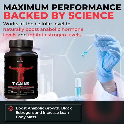 Vista 7 de Refuerzo anabólico y constructor muscular, suplemento de testosterona T-GAINS para hombres, refuerzo de prueba TRT y bloqueador de estrógeno