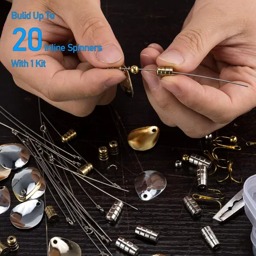 Vista 5 de Dr.Fish Paquete de 140 piezas de kit de fabricación de spinners con 60 cuchillas giratorias Colorado e Indiana Blades Inline Spinner Bait Señuelo