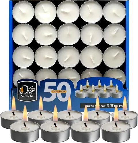 Vista 7 de Ohr Candles Velas Tealight – Paquete de 25 velas de té – Velas blancas sin perfume – 3 horas de tiempo de combustión