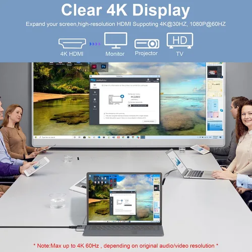 Vista 3 de Surface Laptop 4 Estación de acoplamiento Hub - 8 en 3 Surface Laptop 4 Adaptador con 4K HDMI+Ethernet+USB 3.0+USB-C+Audio+Ranura para tarjeta