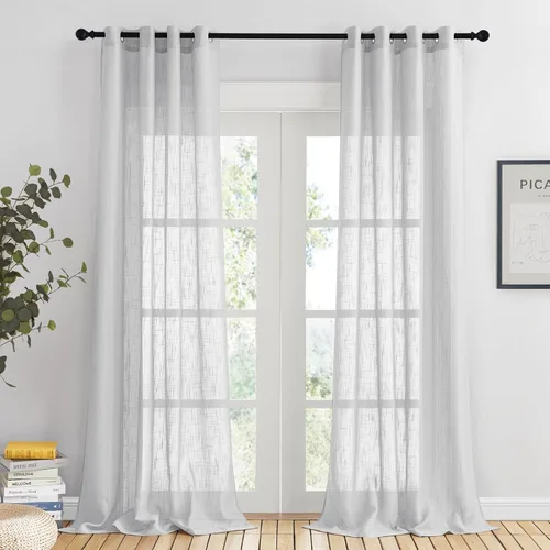 Vista 17 de Nicetown - Cortinas para puerta corredera transparentes de lino sintético de 100 pulgadas de ancho, para puerta de patio