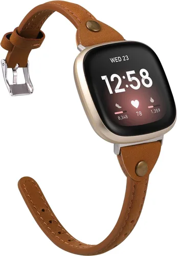 Vista 9 de Minyee Compatible con Fitbit Versa 4/Versa 3/Sense 2/Sense Band para mujer, correa de cuero delgada y fina, pulsera para reloj inteligente Fitbit