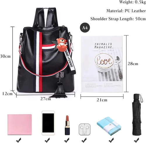 Vista 3 de FANDARE Mochila de moda para mujer, bolsas de hombro impermeables, mochilas antirrobo, Negro -, Classic