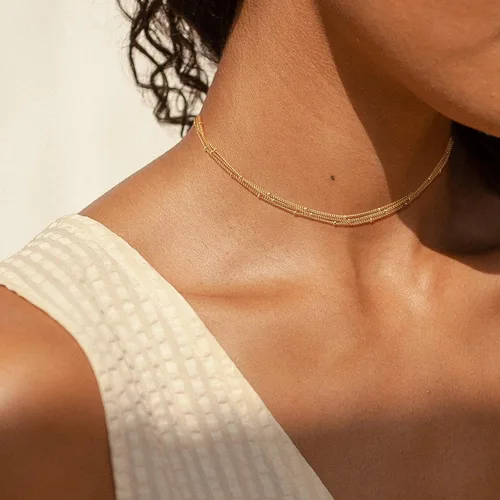 Vista 2 de CHESKY - Gargantilla de oro para mujer, chapado en plataoro de 14 quilates, gargantilla de cuentas satélite, delgada, de moda, collares de clip