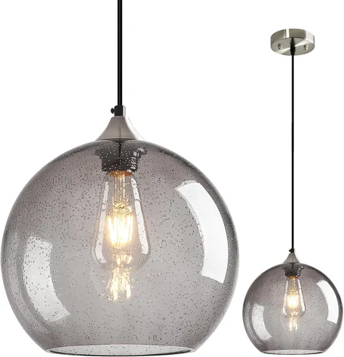 Vista 30 de Luces colgantes de vidrio marrón claro, lámpara colgante de globo de isla de cocina, lámparas colgantes modernas para dormitorio, sala de estar