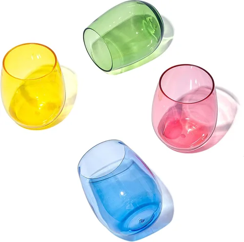 Vista 4 de KX-WARE Vasos de vino acrílicos irrompibles de 18 onzas sin tallo, vasos de plástico multiusos, juego de 6 unidades, color azul, apto