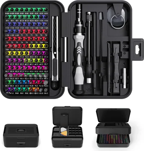 Vista 8 de Juego Mini de destornilladores de precisión con identificación codificada por color, 132 en 1, juego de herramientas de reparación micromagnéticas