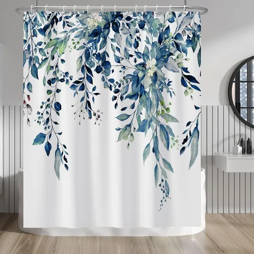 Vista 179 de Baocicco Cortina de ducha de mármol azul abstracto a rayas, decorativa, textura de lujo, línea moderna, decoración de acuarela, juego de cortinas