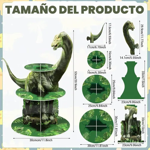 Vista 2 de Censen Soporte para cupcakes de dinosaurio de 3 niveles, exhibición