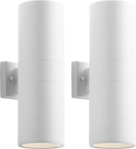 Vista 17 de mirrea Lámpara moderna para porche al aire libre en 2 luces con cilindro de aluminio negro mate y cubierta de vidrio templado, aplique de pared