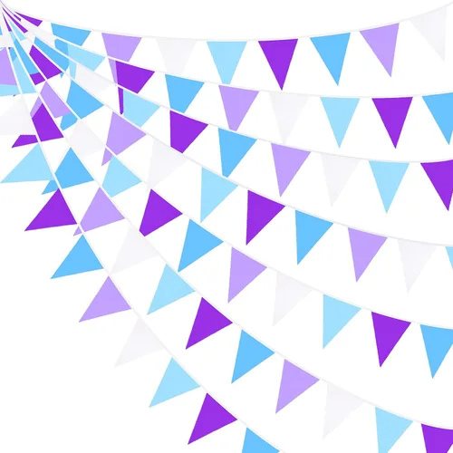 Vista 9 de Bandera triangular de mariposa rosa y morada de 32 pies, banderines de tela para cumpleaños, boda, baby shower, lavanda, sirena, niñas, decoración