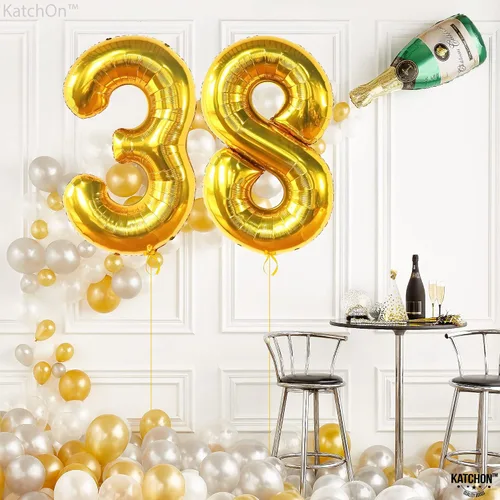 Vista 7 de KatchOn Globos dorados del número 38 de 40 pulgadas, decoraciones