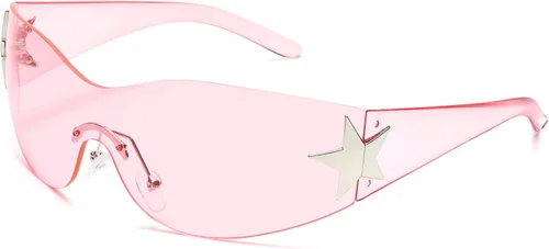 Vista 7 de Gafas de sol Y2K sin montura para mujeres y hombres, gafas de sol envolventes de moda, de gran tamaño, sin marco, gafas de sol de moda