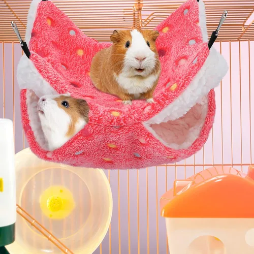 Vista 4 de BOAO 2 piezas Hamaca para conejillo de indias y rata, hamaca colgante para conejillo de indias, hámster, hurón, accesorios para animales pequeños