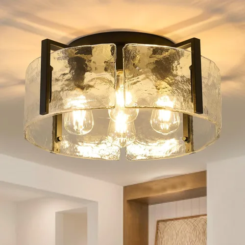 Vista 9 de Moderna lámpara de techo semiempotrada, lámpara de pasillo de níquel para montaje en techo, iluminación regulable para vestíbulo, cocina, lámparas